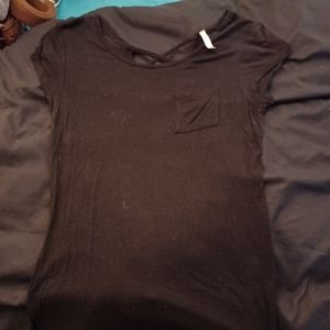 Black pocket tee with open strappy back size Large